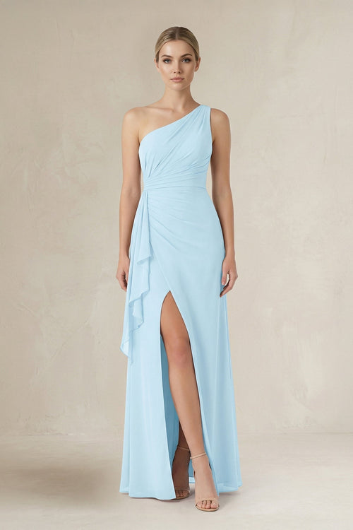 One - Shoulder Sheath Ruched Ruffled Bridesmaid Dress - SHE IS ME Bridesmaid Dresses