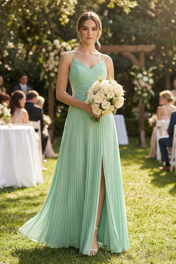 Pleated A - Line Long Chiffon Bridesmaid Dress - SHE IS ME Bridesmaid Dresses