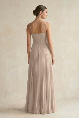 Pleated A-Line Long Chiffon Bridesmaid Dress in Almond