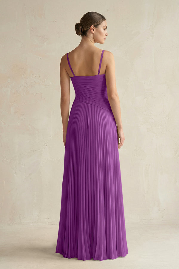 Pleated A-Line Long Chiffon Bridesmaid Dress in Amethyst