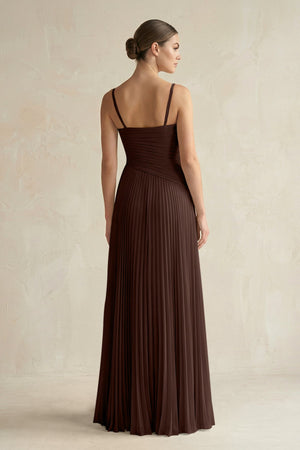 Pleated A-Line Long Chiffon Bridesmaid Dress in Espresso