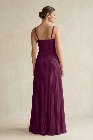 Pleated A-Line Long Chiffon Bridesmaid Dress in Fig