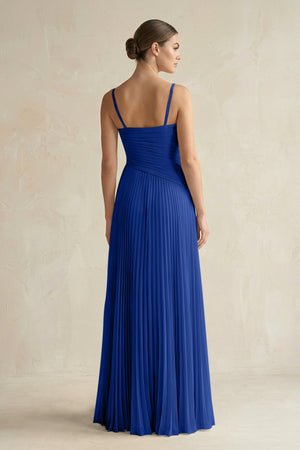 Pleated A-Line Long Chiffon Bridesmaid Dress in Royal Blue