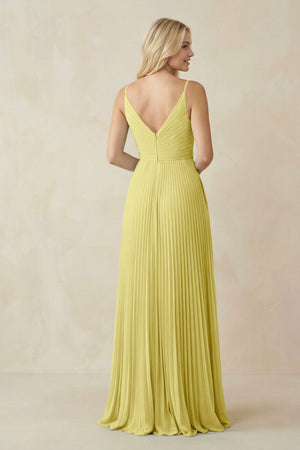 Pleated V - Neck A - Line Chiffon Bridesmaid Dress in Buttercup - SHE IS ME Bridesmaid Dresses