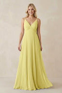 Pleated V - Neck A - Line Chiffon Bridesmaid Dress in Buttercup - SHE IS ME Bridesmaid Dresses