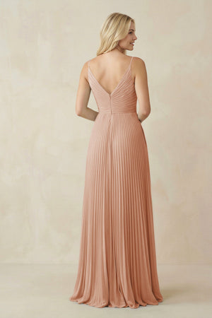 Pleated V - Neck A - Line Chiffon Bridesmaid Dress in Champagne Rose - SHE IS ME Bridesmaid Dresses