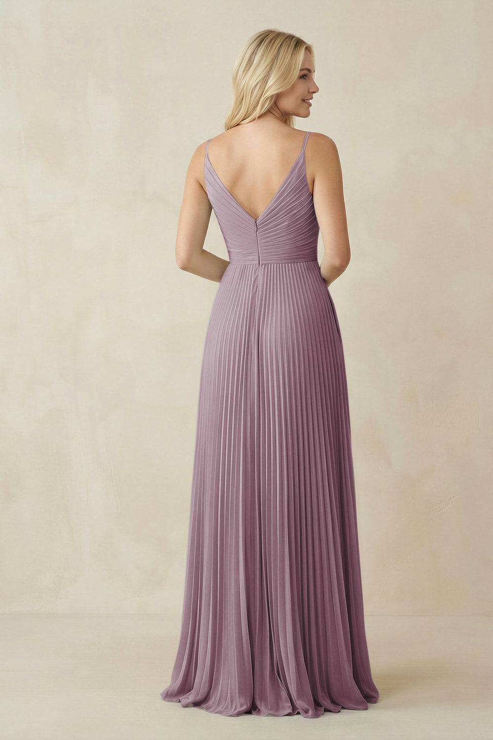 Pleated V - Neck A - Line Chiffon Bridesmaid Dress in Dusk - SHE IS ME Bridesmaid Dresses