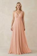 Pleated V - Neck A - Line Chiffon Bridesmaid Dress in English Rose - SHE IS ME Bridesmaid Dresses