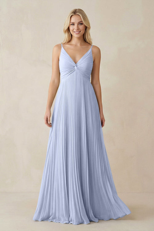 Pleated V - Neck A - Line Chiffon Bridesmaid Dress in Ice - SHE IS ME Bridesmaid Dresses