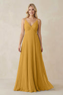 Pleated V - Neck A - Line Chiffon Bridesmaid Dress in Marigold - SHE IS ME Bridesmaid Dresses
