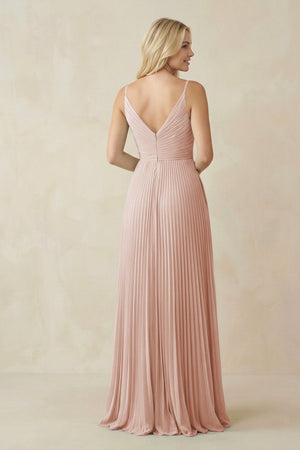 Pleated V - Neck A - Line Chiffon Bridesmaid Dress in Pale Blush - SHE IS ME Bridesmaid Dresses
