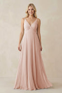 Pleated V - Neck A - Line Chiffon Bridesmaid Dress in Pale Blush - SHE IS ME Bridesmaid Dresses