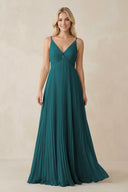 Pleated V - Neck A - Line Chiffon Bridesmaid Dress in Pine - SHE IS ME Bridesmaid Dresses