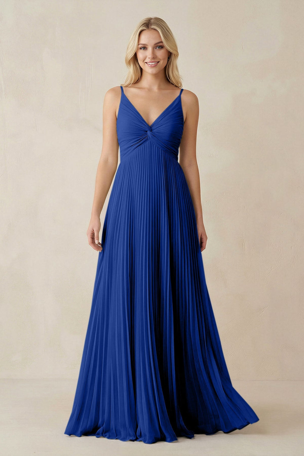 Pleated V - Neck A - Line Chiffon Bridesmaid Dress in Royal Blue - SHE IS ME Bridesmaid Dresses