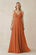 Pleated V - Neck A - Line Chiffon Bridesmaid Dress in Terracotta - SHE IS ME Bridesmaid Dresses