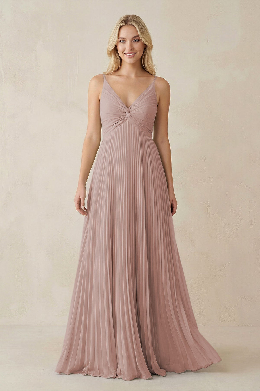 Pleated V - Neck A - Line Chiffon Bridesmaid Dress in Toffee - SHE IS ME Bridesmaid Dresses