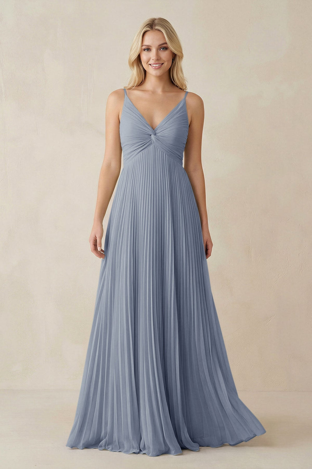 Pleated V - Neck A - Line Chiffon Bridesmaid Dress in Twilight - SHE IS ME Bridesmaid Dresses