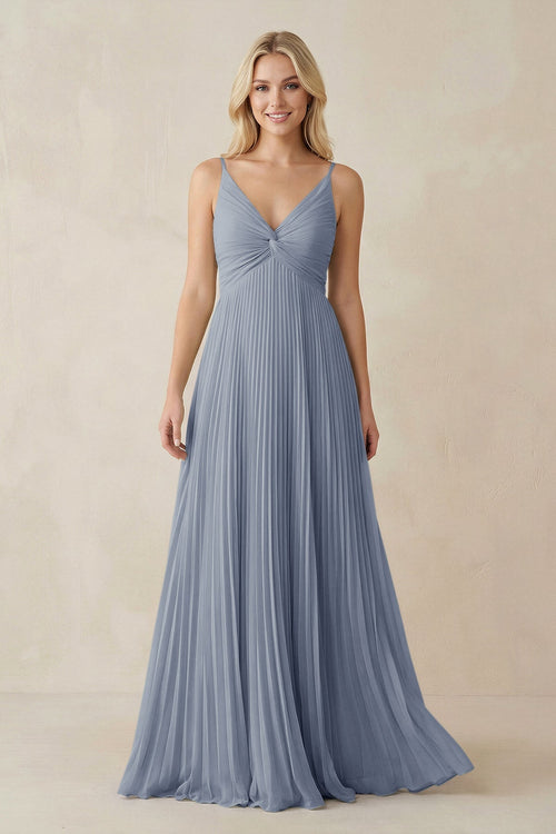 Pleated V - Neck A - Line Chiffon Bridesmaid Dress in Twilight - SHE IS ME Bridesmaid Dresses