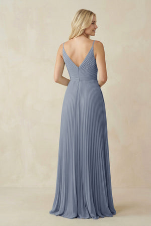 Pleated V - Neck A - Line Chiffon Bridesmaid Dress in Twilight - SHE IS ME Bridesmaid Dresses