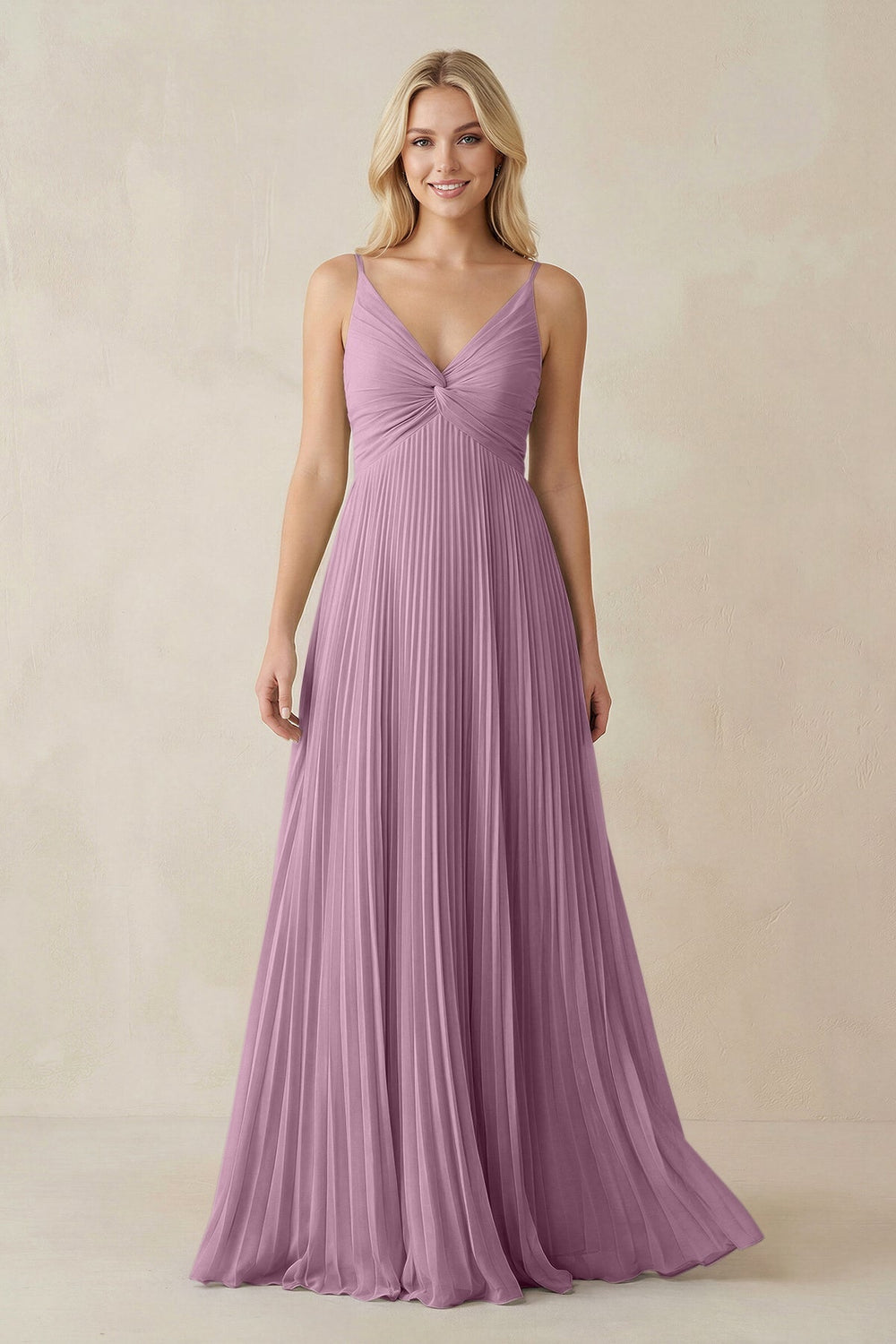 Pleated V - Neck A - Line Chiffon Bridesmaid Dress in Wisteria - SHE IS ME Bridesmaid Dresses