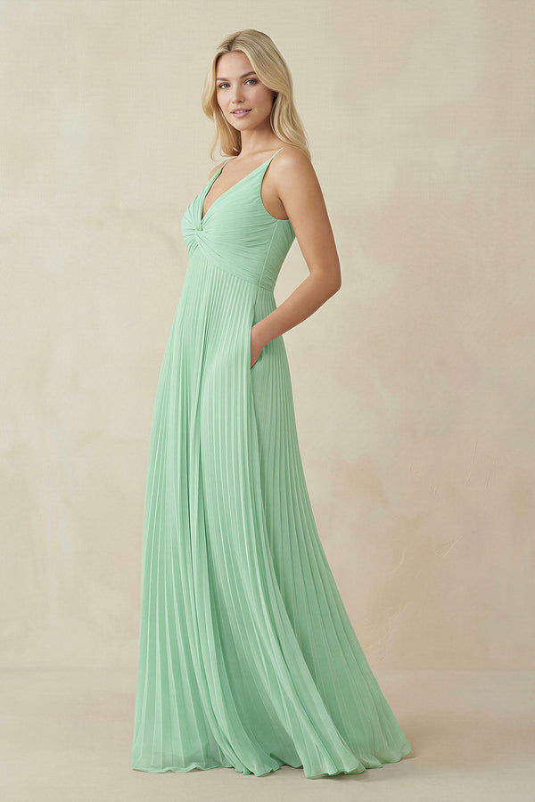 Pleated V-Neck A-Line Chiffon Bridesmaid Dress in Pale Pistachio - SHE IS ME BRIDESMAID DRESSES