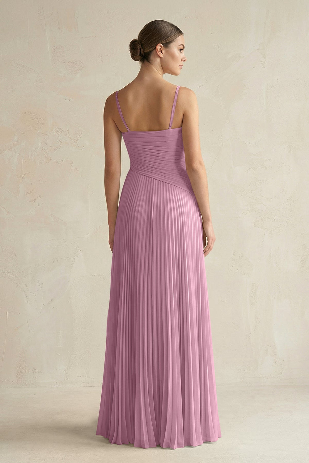 Pleated A-Line Long Chiffon Bridesmaid Dress in Vintage Mauve