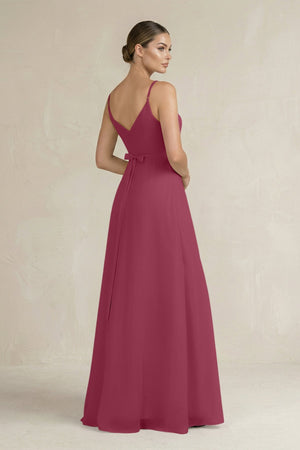 Ruched A - Line Chiffon Bridesmaid Dress with Slit in Desert Rose - SHE IS ME Bridesmaid Dresses