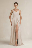 Ruched A - Line Chiffon Bridesmaid Dress with Slit in Frost - SHE IS ME Bridesmaid Dresses