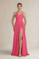 Ruched A - Line Chiffon Bridesmaid Dress with Slit in Fuchsia - SHE IS ME Bridesmaid Dresses