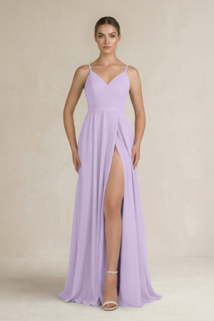 Ruched A - Line Chiffon Bridesmaid Dress with Slit in Lavender - SHE IS ME Bridesmaid Dresses