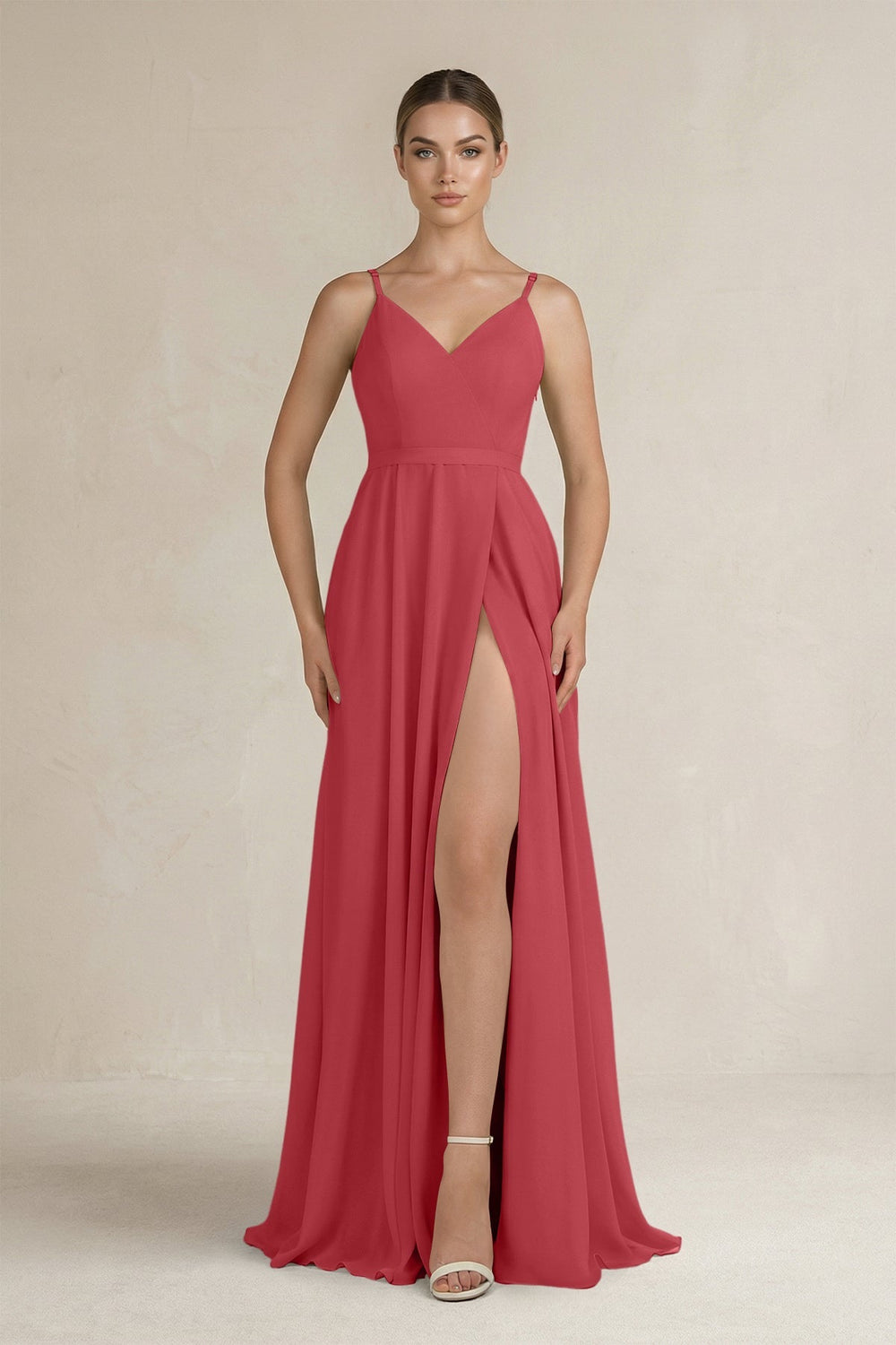 Ruched A - Line Chiffon Bridesmaid Dress with Slit in Merlot - SHE IS ME Bridesmaid Dresses