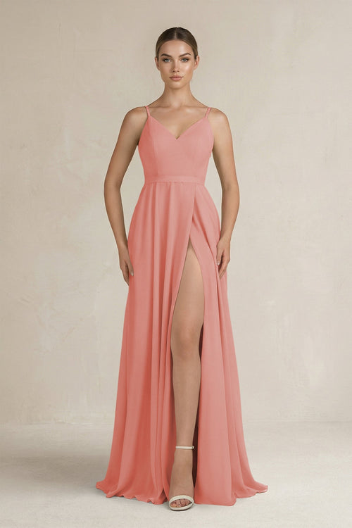 Ruched A - Line Chiffon Bridesmaid Dress with Slit in Mulberry - SHE IS ME Bridesmaid Dresses