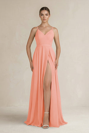 Ruched A - Line Chiffon Bridesmaid Dress with Slit in Rosette - SHE IS ME Bridesmaid Dresses