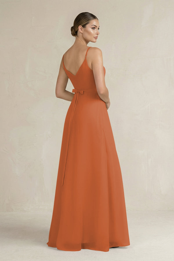 Ruched A - Line Chiffon Bridesmaid Dress with Slit in Terracotta - SHE IS ME Bridesmaid Dresses