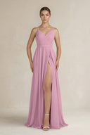Ruched A - Line Chiffon Bridesmaid Dress with Slit in Vintage Mauve - SHE IS ME Bridesmaid Dresses