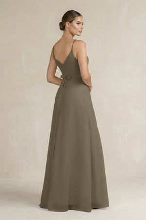 Ruched A - Line Chiffon Bridesmaid Dress with Slit in Willow Green - SHE IS ME Bridesmaid Dresses