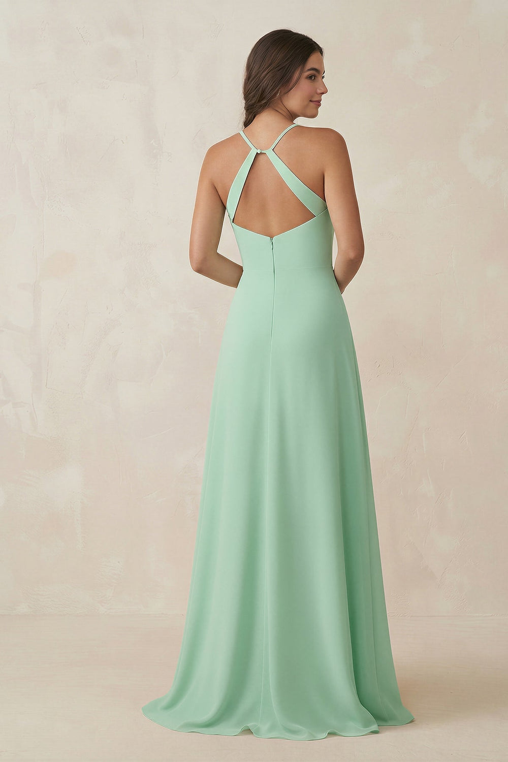 Ruched Sheath Chiffon Bridesmaid Dress in Pale Pistachio - SHE IS ME BRIDESMAID DRESSES