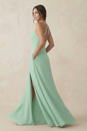 Ruched Sheath Chiffon Bridesmaid Dress in Pale Pistachio - SHE IS ME BRIDESMAID DRESSES