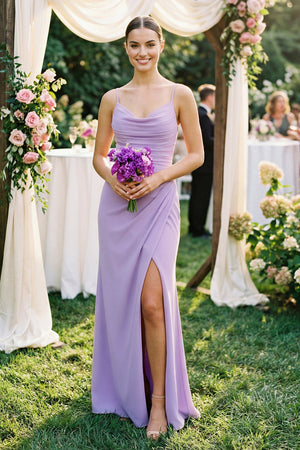 Ruched Sheath Spaghetti Strap Chiffon Bridesmaid Dress - SHE IS ME Bridesmaid Dresses