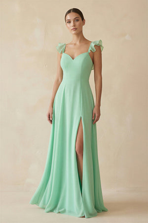 Ruffled Chiffon A - Line Long Bridesmaid Dress - SHE IS ME Bridesmaid Dresses