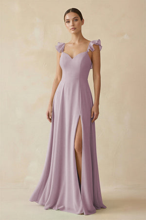 Ruffled Chiffon A - Line Long Bridesmaid Dress in Dusk - SHE IS ME