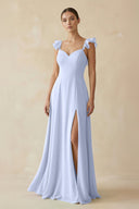 Ruffled Chiffon A - Line Long Bridesmaid Dress in Ice - SHE IS ME