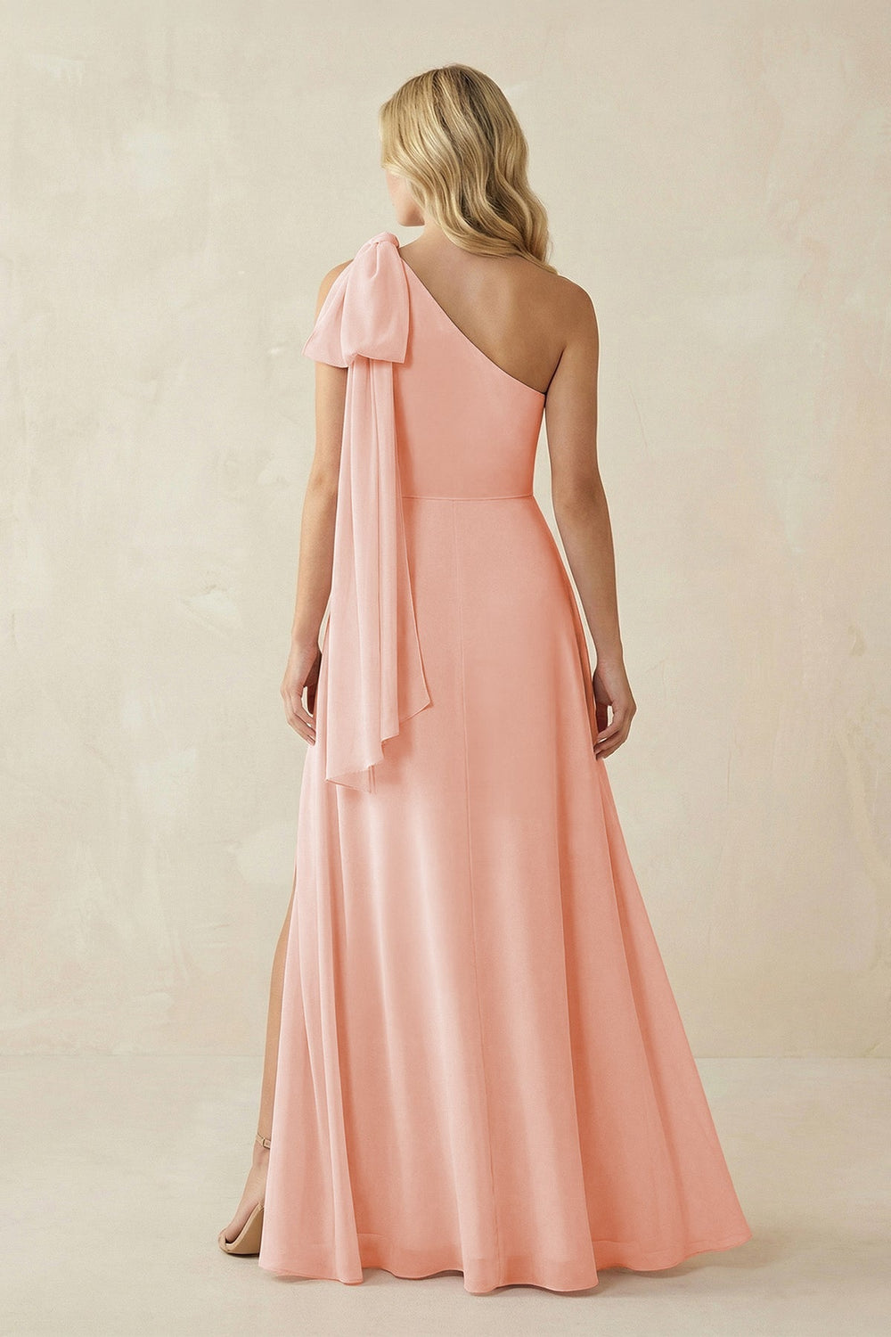 Ruffled One Shoulder Chiffon Bridesmaid Dress With Slit in Rose Petal - SHE IS ME BRIDESMAID DRESSES