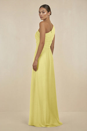 Ruffled One - Shoulder Pleated Sheath Bridesmaid Dress in Buttercup - SHE IS ME Bridesmaid Dresses