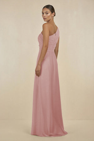 Ruffled One - Shoulder Pleated Sheath Bridesmaid Dress in Dusty Rose - SHE IS ME Bridesmaid Dresses
