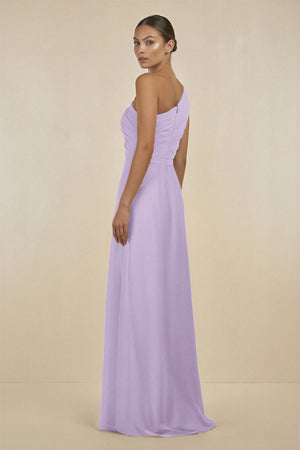 Ruffled One - Shoulder Pleated Sheath Bridesmaid Dress in Lavender - SHE IS ME Bridesmaid Dresses