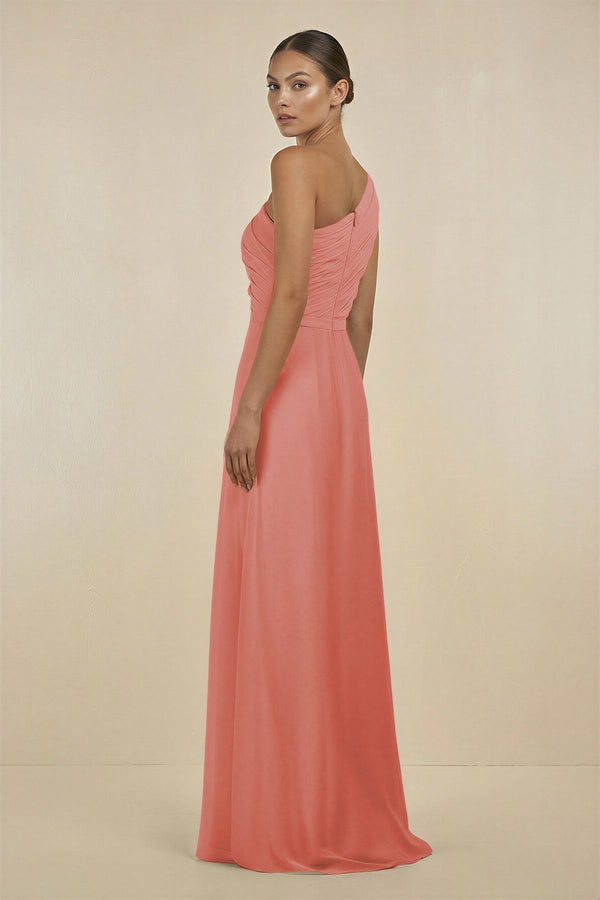 Ruffled One - Shoulder Pleated Sheath Bridesmaid Dress in Mulberry - SHE IS ME Bridesmaid Dresses