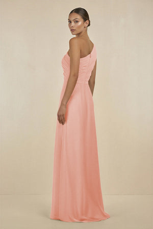Ruffled One - Shoulder Pleated Sheath Bridesmaid Dress in Rose Petal - SHE IS ME Bridesmaid Dresses