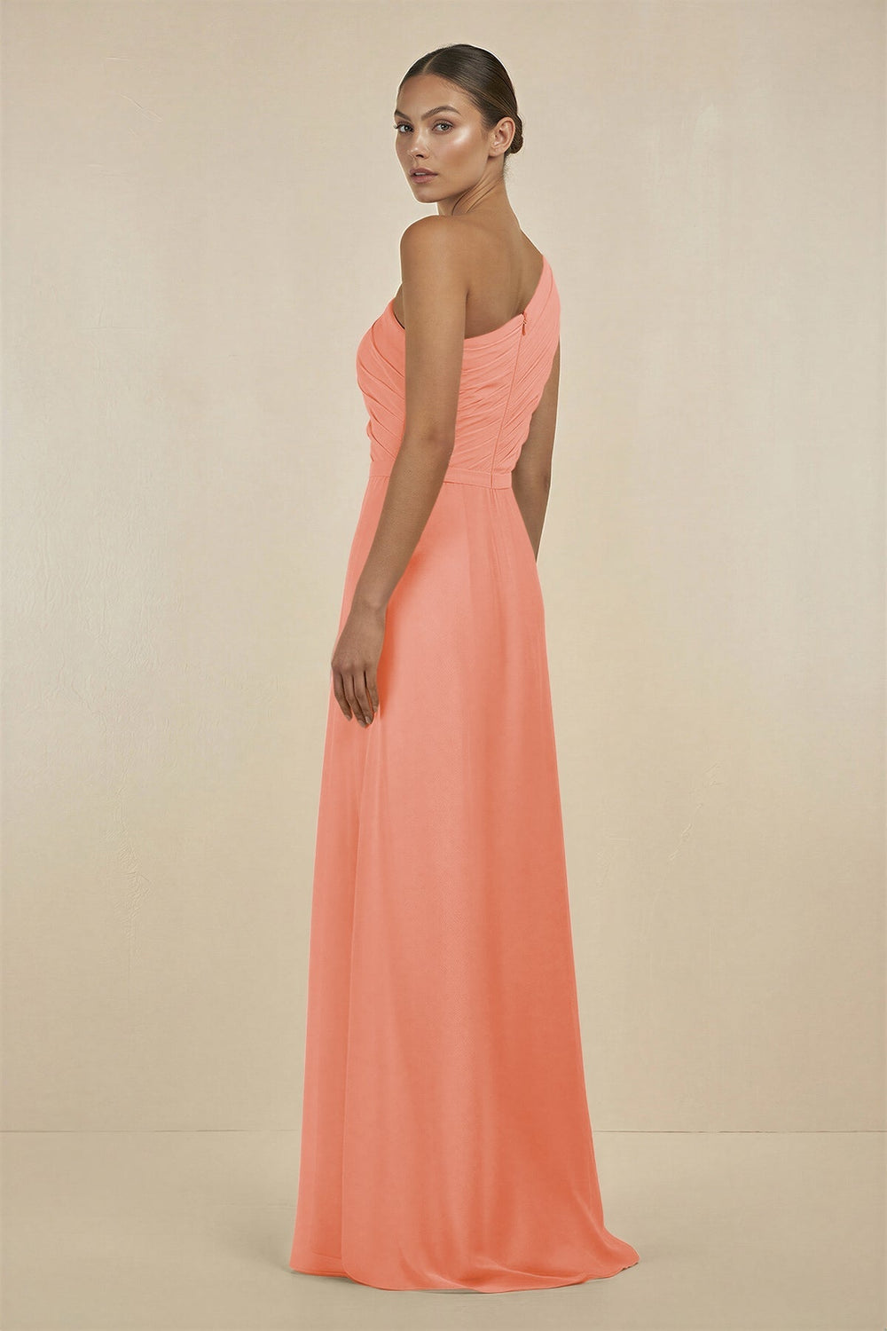 Ruffled One - Shoulder Pleated Sheath Bridesmaid Dress in Rosette - SHE IS ME Bridesmaid Dresses