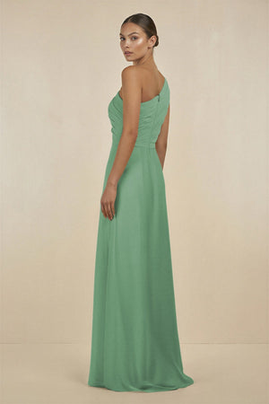Ruffled One - Shoulder Pleated Sheath Bridesmaid Dress in Sea Glass - SHE IS ME Bridesmaid Dresses